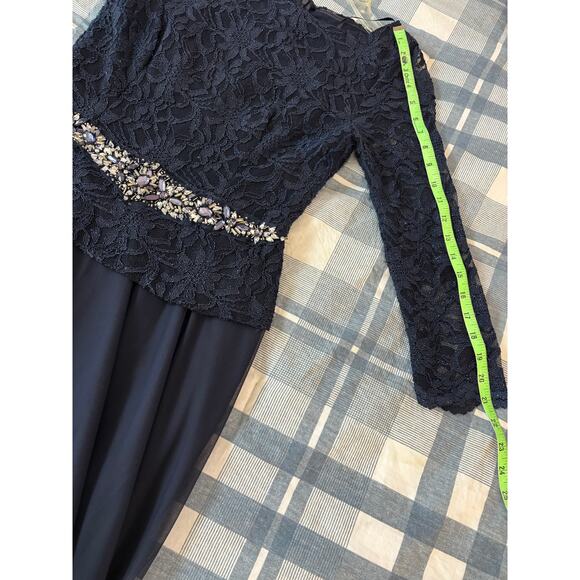 Jackie Jon New York 8 Navy Blue Lace Formal Dress Beaded Belt Wedding - Picture 11 of 14